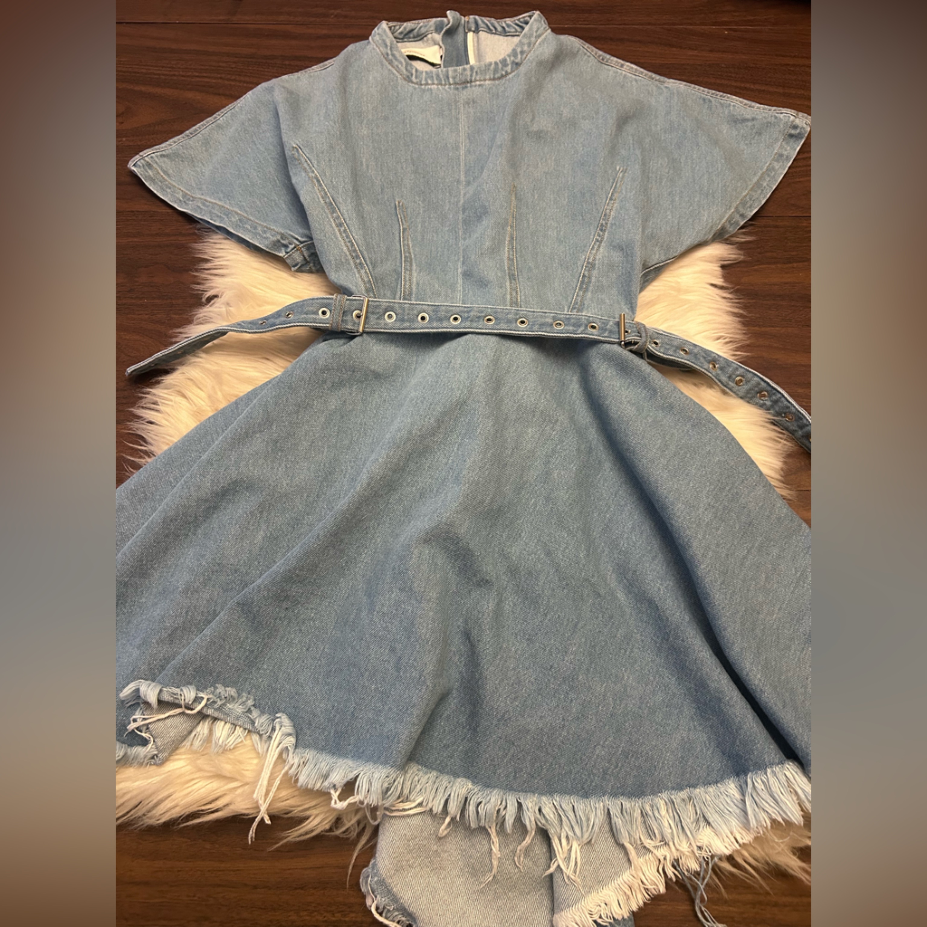 Marques Almeida Asymmetrical Frayed Denim Belted Dress — image 5 of 8